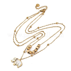 Двухслойные ожерелья из нержавеющей стали 304 с подвеской в виде слона из натуральной белой ракушки NJEW-R026-06G