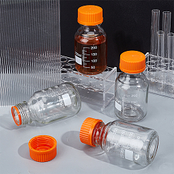 Многоразовая стеклянная бутылка для сред с темно-оранжевыми пластиковыми завинчивающимися крышками&nbsp;CON-WH0112-031B