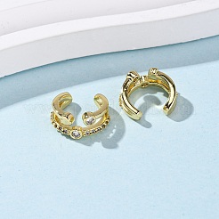 Серьги-каффы в форме сердца с микропаве из латуни и прозрачными кубическими цирконами&nbsp;LS-EJEW-D328-05G-02