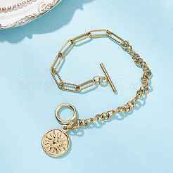 Плоские круглые браслеты с подвесками в виде солнца 201 из нержавеющей стали BJEW-JB12679