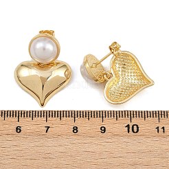 Серьги-гвоздики с подвесками в форме сердца из латунного АБС-пластика EJEW-L275-13G-02