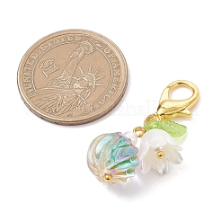 Подвесные украшения из стекла и акриловых листьев и краски для выпечки золотистого металла&nbsp;HJEW-JM04640