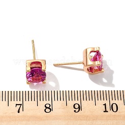 Квадратные серьги-гвоздики из латуни с микропаве из кубического циркония EJEW-D318-03KCG-B