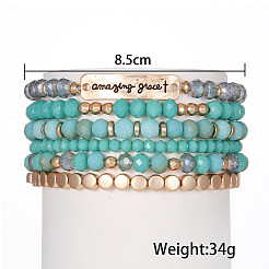 6 шт. 6 стильных браслета из сплава стеклянных бусин-ронделей для женщин FS-WG85505-01