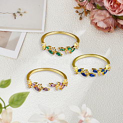 3 шт. 3-цветные латунные кольца-манжеты с микропаве из кубического циркония для женщин&nbsp;RJEW-GO0001-28A