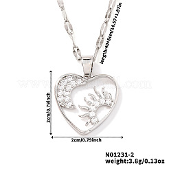 Великолепное латунное сердце с микропаве из прозрачных кубических цирконий с подвеской в виде луны и солнца SS6030-2