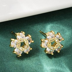 Серьги-гвоздики из латуни с микро-паве и прозрачным фианитом EJEW-U064-03D-G