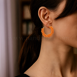 3 пара серег-колец из двухцветного сплава стеклянных бусин&nbsp;EJEW-GO0007-005A