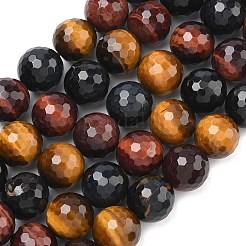 Трехцветные нити бусин из натурального тигрового глаза&nbsp;G-L642-F08-14mm