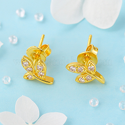 4 пара двухцветных серег-гвоздиков из латуни со стразами&nbsp;EJEW-GO0003-20