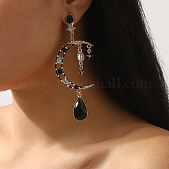 Серьги-гвоздики с подвесками из сплава со стразами в форме луны и каплевидной формы&nbsp;FS-WG3EB84-01