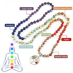 Ожерелье-подвеска из натурального смешанного камня «Древо жизни» с круглыми цепочками из бисера&nbsp;NJEW-AB00015-01