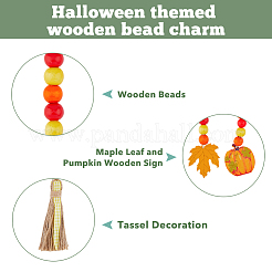 Подвесные украшения из бисера из натурального дерева с кисточкой из конопляной веревки HJEW-AB00040