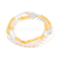Круглые браслеты из натурального пресноводного жемчуга и кварцевых кристаллов с бусинами для женщин BJEW-T022-11
