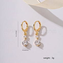 Элегантные плоские круглые серьги-кольца во французском стиле с прозрачными кубическими цирконами и латунным паве&nbsp;KO2254-2