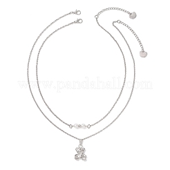 Двухслойные ожерелья из нержавеющей стали 304 с подвеской в виде медведя из сплава и белого круга для женщин&nbsp;NJEW-JN05758-02