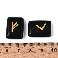 25 шт. прямоугольных рунических камней из натурального обсидиана с гравировкой алфавита Старшего Футарка G-T142-39