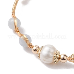 Круглый браслет-манжета с натуральным смешанным камнем и бисером&nbsp;BJEW-JB10113