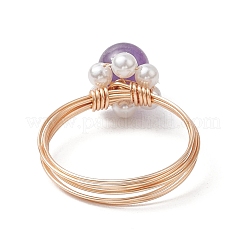 Круглые натуральные розовые кварцевые кольца&nbsp;RJEW-TA00180