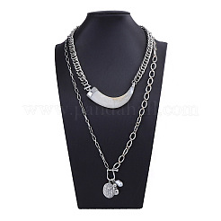 Двухслойные ожерелья из роговой смолы и цинкового сплава с подвеской в виде монеты и пластикового жемчуга для женщин FS-WGDE545-01