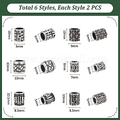 12 шт. 6 стиля столбчатых европейских бусин из нержавеющей стали 304&nbsp;STAS-UN0059-94