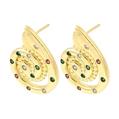 Серьги-гвоздики из латуни с микропаве из кубического циркония в форме спирали в форме вихря&nbsp;EJEW-L305-05G-01