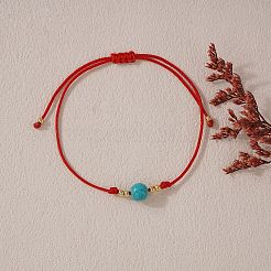 Плетеные браслеты из круглых бусин из синтетической бирюзы&nbsp;EC3666