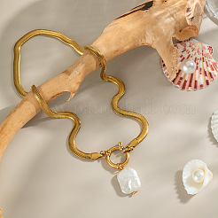 Модные ожерелья из нержавеющей стали с подвеской в виде змеи из натурального пресноводного жемчуга неправильной формы для женщин FS5153