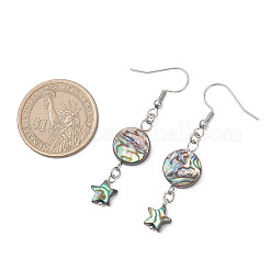 Серьги-подвески из натуральной ракушки пауа в форме звезды&nbsp;EJEW-JE06884