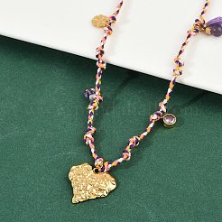 Подвеска в форме сердца из текстурированной нержавеющей стали 304 на хлопковом шнуре с регулируемой длиной ожерелья NJEW-C093-01G