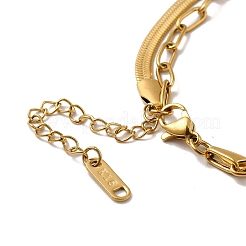 Двухслойное ожерелье из нержавеющей стали 304 со скрепками и цепочками в виде елочки для мужчин и женщин&nbsp;LS-NJEW-E046-01G