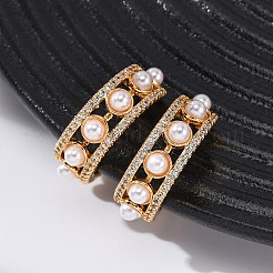 C-образные серьги-каффы из латуни с микропаве из прозрачных кубических цирконий&nbsp;EJEW-Z127-07G