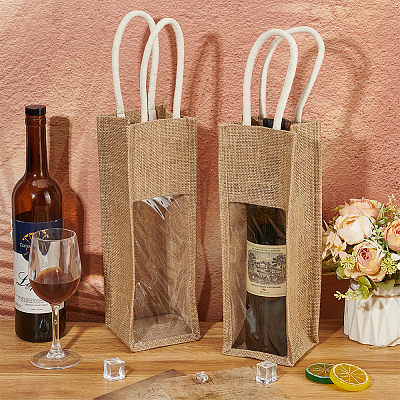 Прямоугольные льняные винные мешки на 1 сот с ручкой ABAG-WH0046-28A-1
