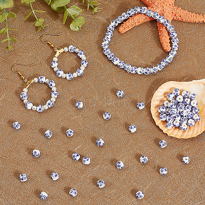 180 шт. фарфоровые керамические бусины ручной работы с цветочным принтом PORC-LT0001-08B-1