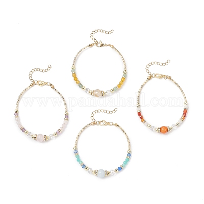 4 шт. браслеты из натуральных смешанных драгоценных камней для женщин BJEW-JB12557-1