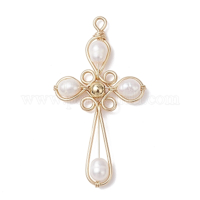 Подвески-кресты из натурального культивированного пресноводного жемчуга PALLOY-TA00318-1