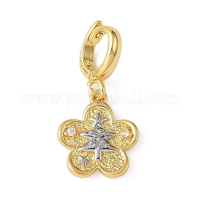 Рождественские подвесные украшения в виде цветов из латуни со стразами KK-H498-01G-10-1