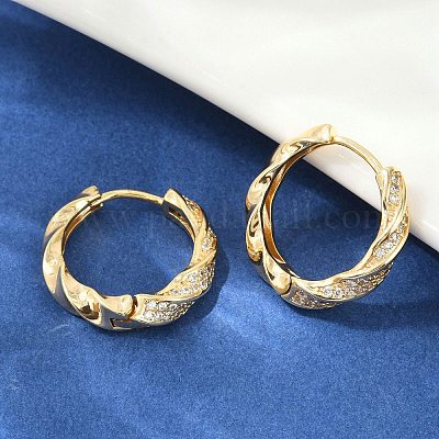 Серьги-кольца из латуни с прозрачным кубическим цирконием EJEW-Q016-19G-1