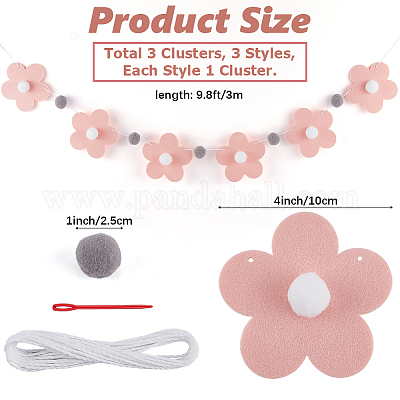 3 комплект двухцветных фетровых баннеров с цветами AJEW-CP0006-15-1