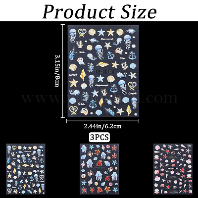 3 шт. 3 стиля пластиковых рельефных наклеек для дизайна ногтей с изображением морских животных&nbsp;MRMJ-CP0001-42A-1