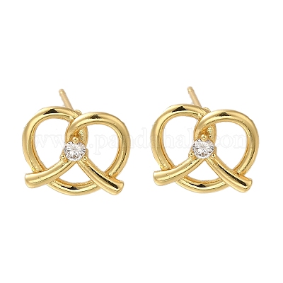 Серьги-гвоздики в форме сердца из латуни с микропаве из прозрачного кубического циркония EJEW-H143-17G-1