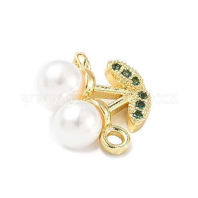 Подвески-коннекторы из латуни с микропаве из кубического циркония и АБС-пластика с имитацией жемчужно-белой вишни KK-I276-56G-02-1