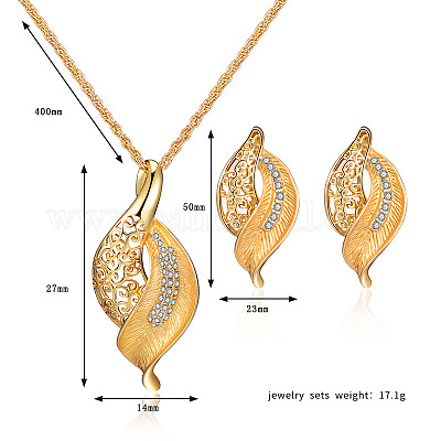 Ожерелья с подвесками из листового сплава и комплекты серег-гвоздиков со стразами FS-WG55378-01-1