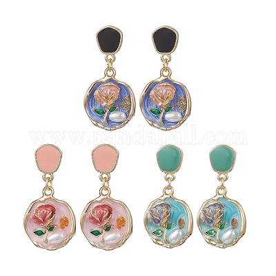 3 пара серег-гвоздиков из сплава с эмалью EJEW-JE06680-1