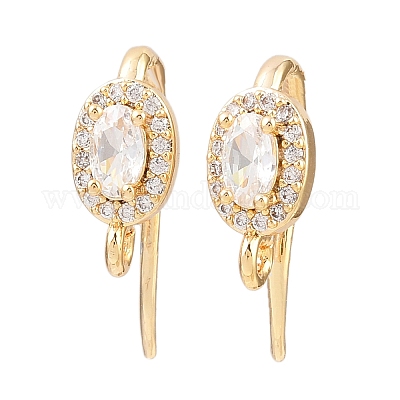 Овальные крючки для сережек из латуни с микропаве из прозрачных кубических цирконий KK-A274-09G-1