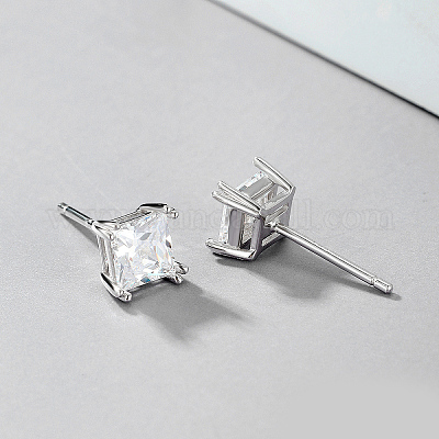 Элегантные серебряные серьги-гвоздики с квадратным цирконием для женского праздника VR4295-1