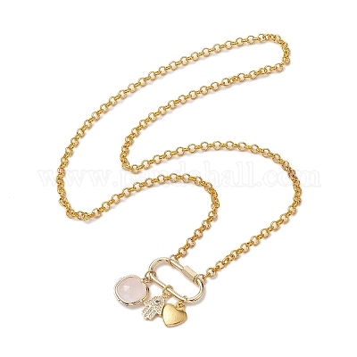 Ожерелья с подвесками из железа и натурального розового кварца NJEW-JN04905-1