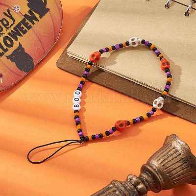 Мобильные ремни из стеклянных бус на Хэллоуин HJEW-TA00010-1
