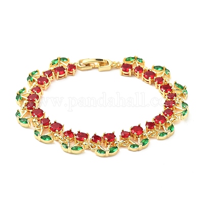 Браслеты-цепочки из вишневой латуни с микропаве из кубических цирконий BJEW-L703-01A-G-1