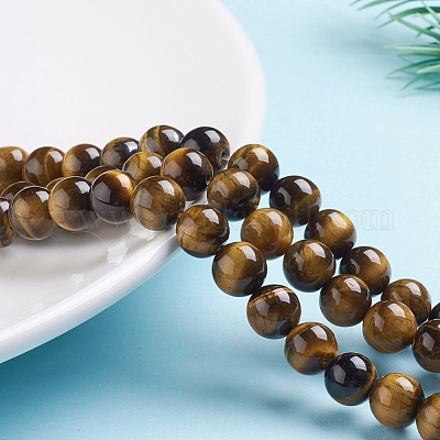 Круглые тигровый глаз бисер пряди Z0RQT013-1